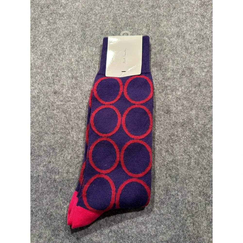 Paul Smith Mens Purple Red Circle Pattern Crew Socks AEXA-380A-F123 New